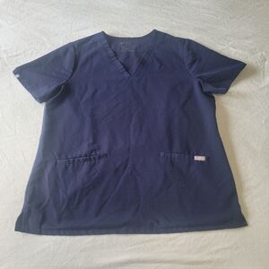 Figs Casma 3 Pocket Scrub Vneck Top Womens Size L Navy Medical Dental Nurse